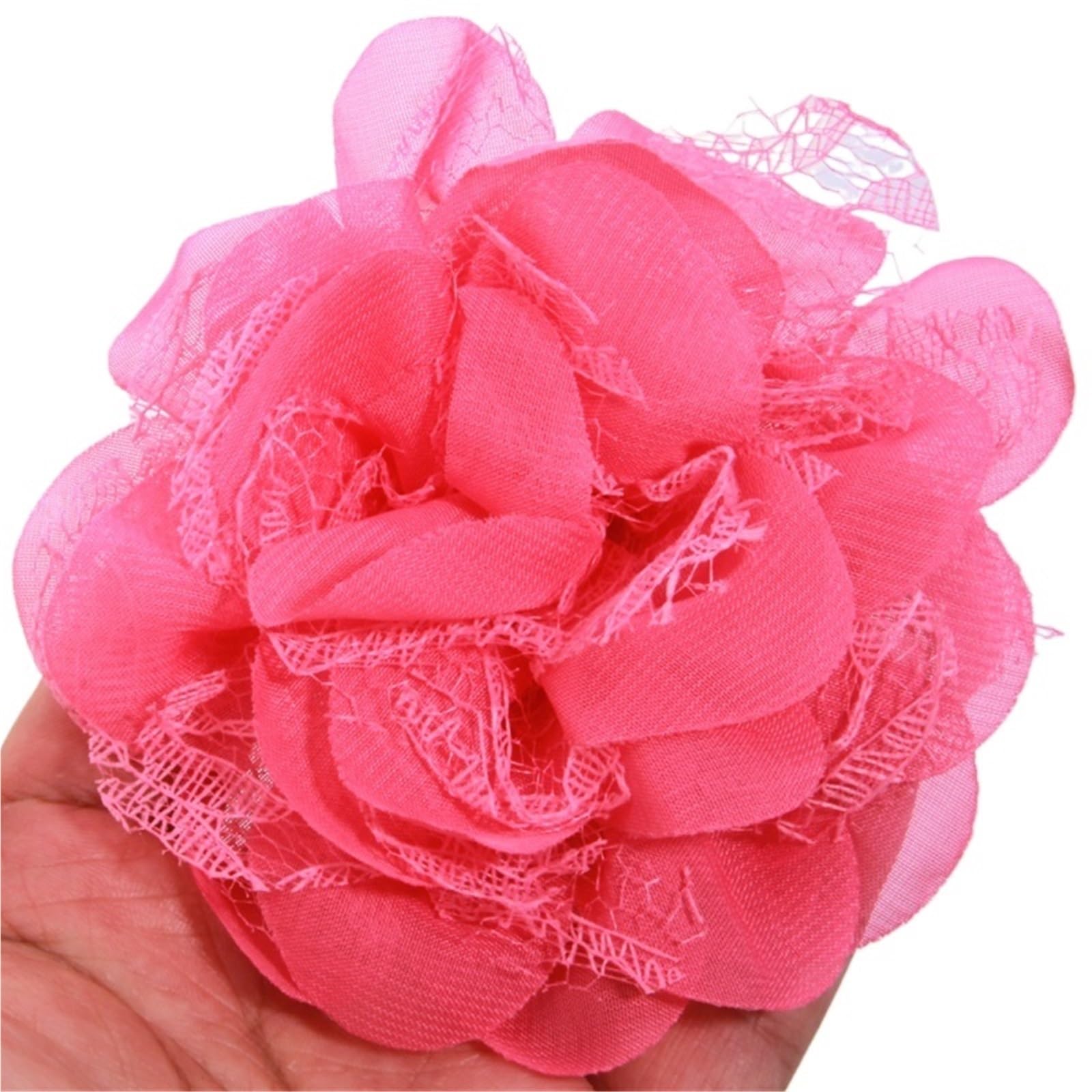Wtaxbh Fuchsia Iron On Patches 7Pcs 11Cm Chiffon Organza Fabric Rose Flowers Wedding Dress Clothing Headwear Decoration Diy Headdress Decor Craft Project(Fuchsia)