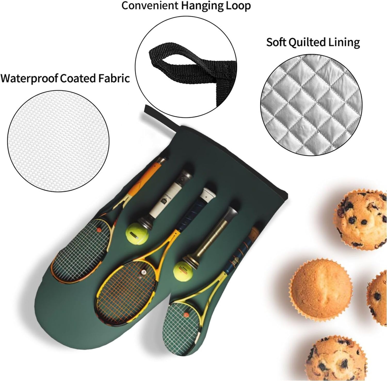 Tennis Balls and Rackets PA 4-Piece Kitchen Baking Set Including Oven Mitts is Perfect for Cooking and Baking