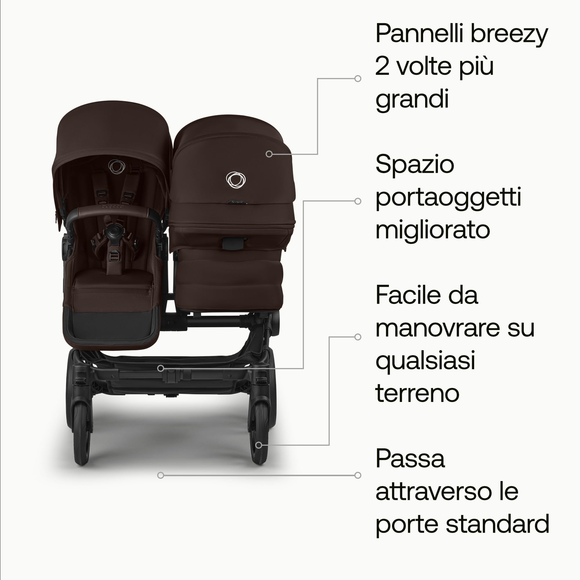 Bugaboo Donkey 6 Fratellare kit di Conversione per Carrozzina, Trasforma il Donkey 6 Singolo in un Passeggino Fratellare per Neonati e Bambini, Carrozzina Doppia con Seduta Reversibile, Cocoa Brown