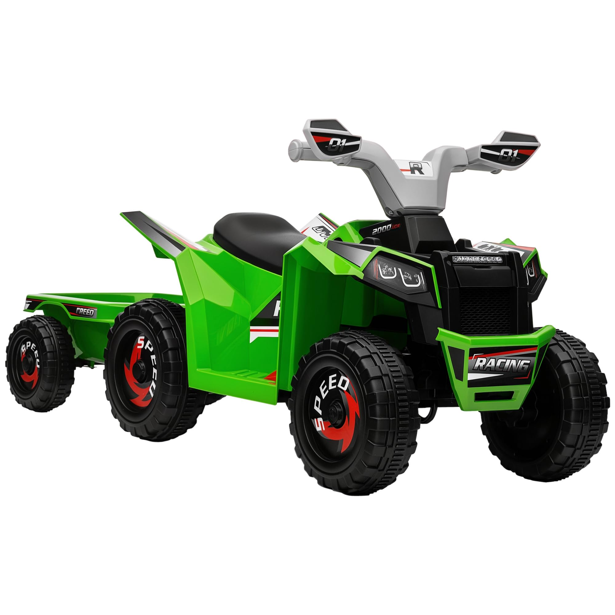 HOMCOM Quad Elettrico per Bambini con Rimorchio 6V per 18-36 Mesi Verde
