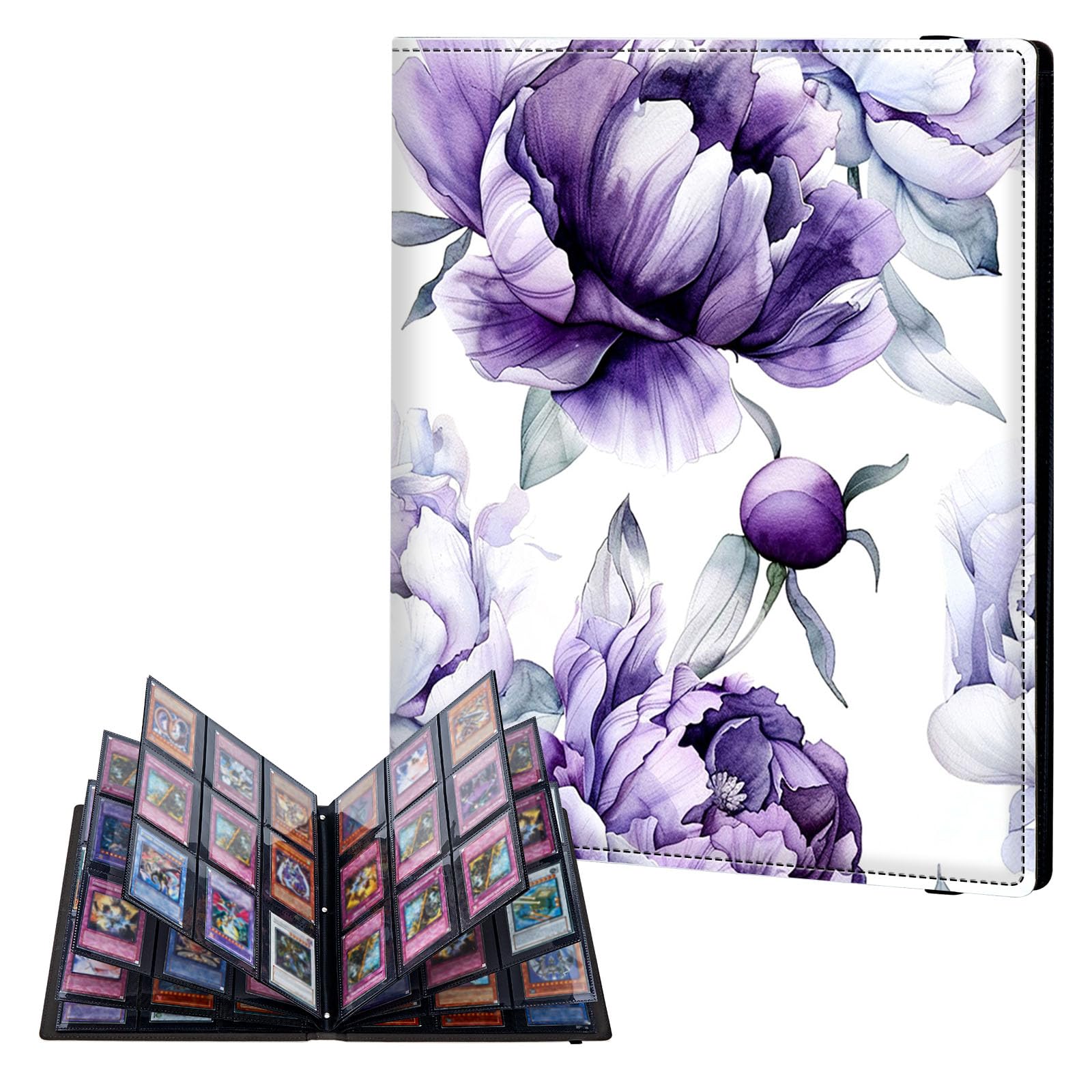 ETLKJVBL 9 Pocket Trading Card Binder, Card Collection Binder for TCG, MTG, Sports Cards, Baseball, Purple Flowers Trading Card Book Holder for Collectors, Top Loader Binder