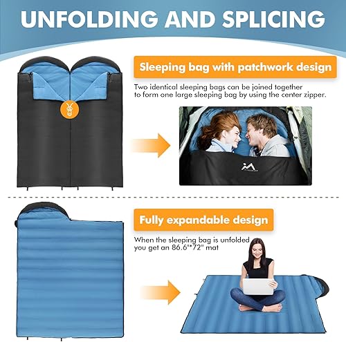 Miniatura 4 de Saco de dormir de plumón, 32-41 600 relleno de energía para clima frío 3 estaciones, saco de dormir ultraligero compacto portátil con saco de