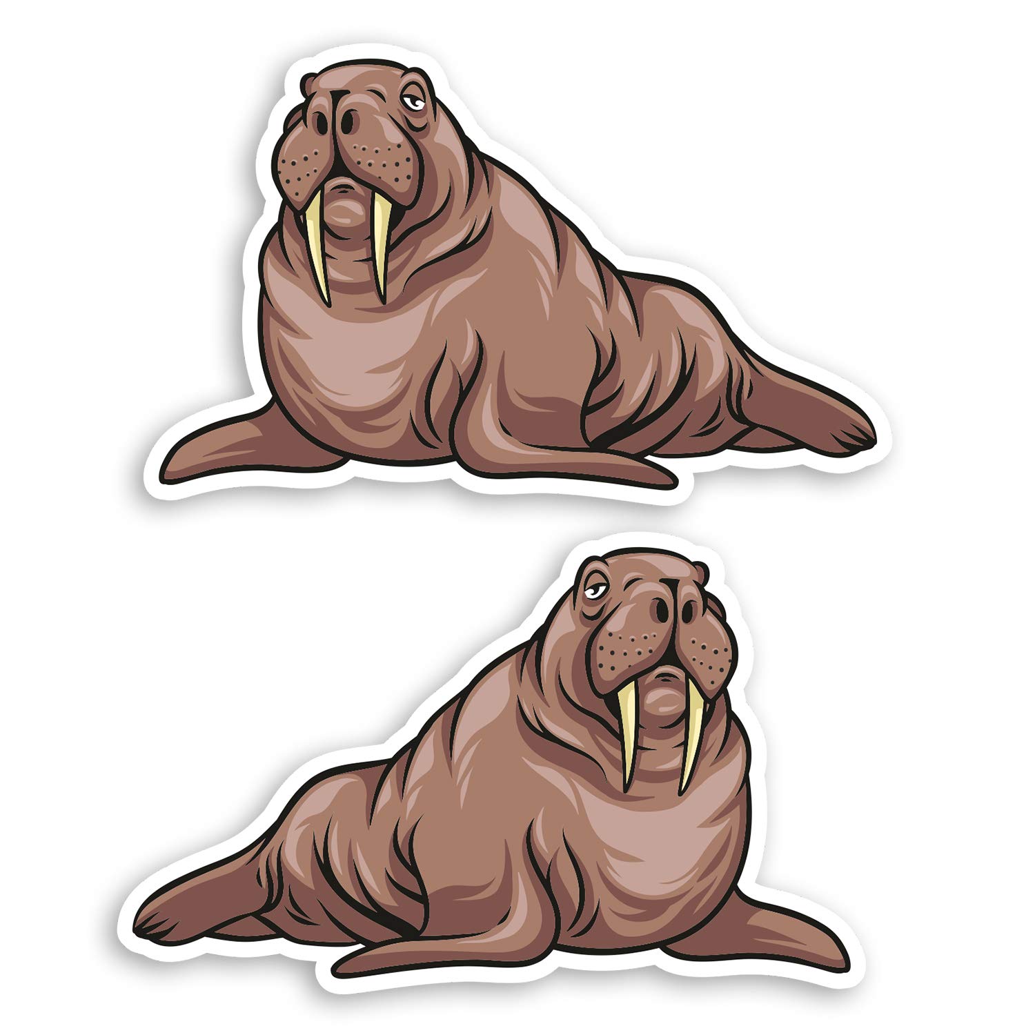 Destination Vinyl Ltd Multi 2 X 10Cm Cartoon Walrus Vinyl Stickers - Animal Fun Ocean Laptop Sticker #30029 (10Cm Wide)