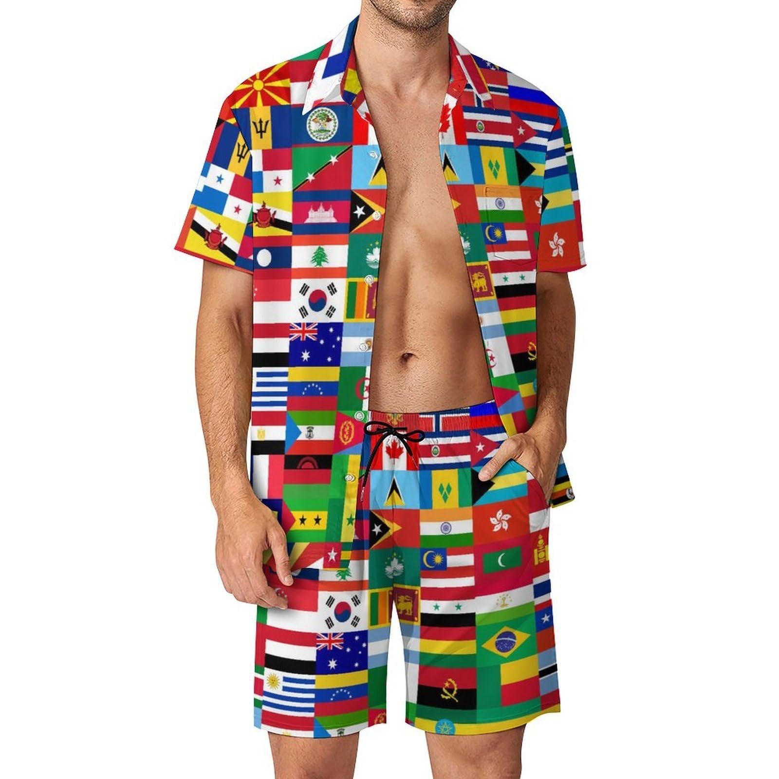 Conjunto de 2 piezas para hombre con camisa de botones y pantalones cortos playeros 8