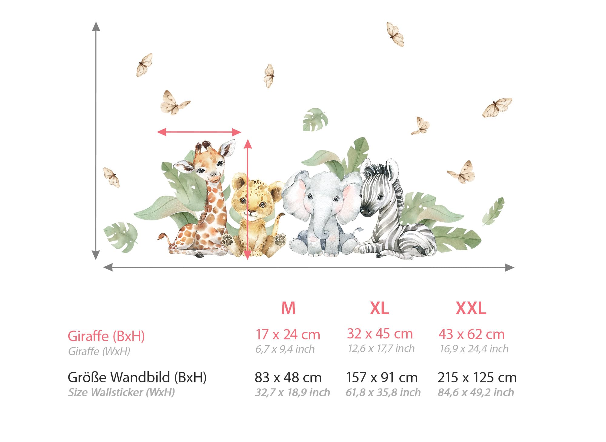 Grandora Zestaw naklejek na ścianę XXL, Safari, zwierzęta, tatuaż ścienny, do pokoju dziecięcego, DL810-4