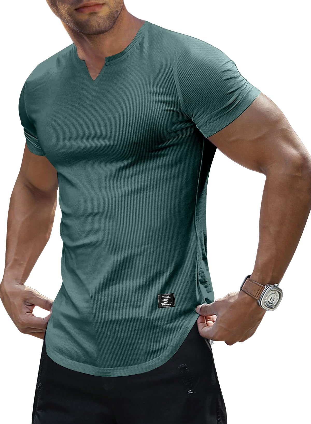 JMIERR Herren Waffel T-Shirts Loose T Shirt 2025 Casual Rundhalsausschnitt Kurzarm Hem