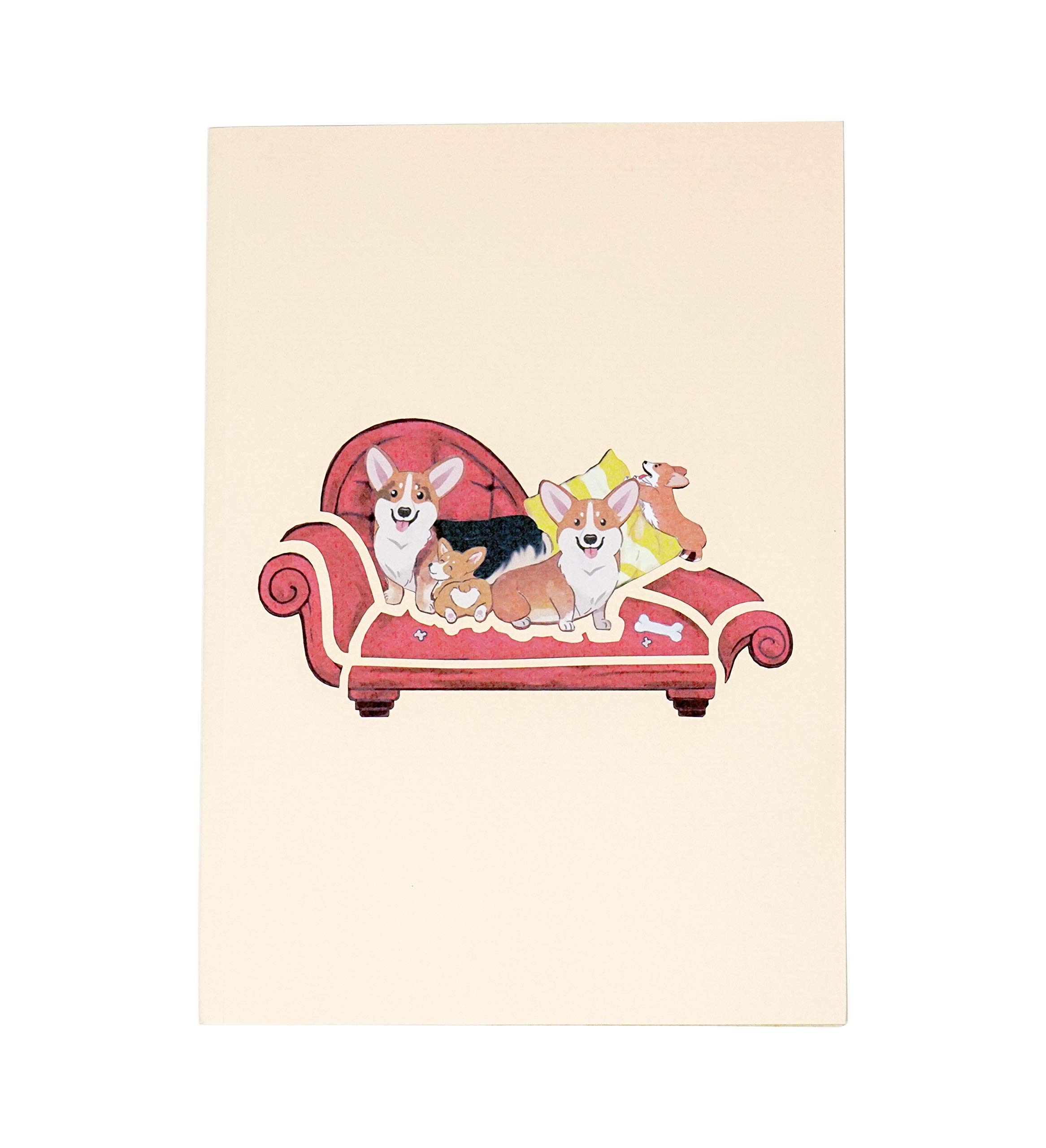Happy Corgi Family - Tarjeta de felicitación 3D desplegable para todas las ocasiones, amor, cumpleaños, Navidad, buena suerte, día del padre, día de la madre, nota de mensaje para personalizar, sobre