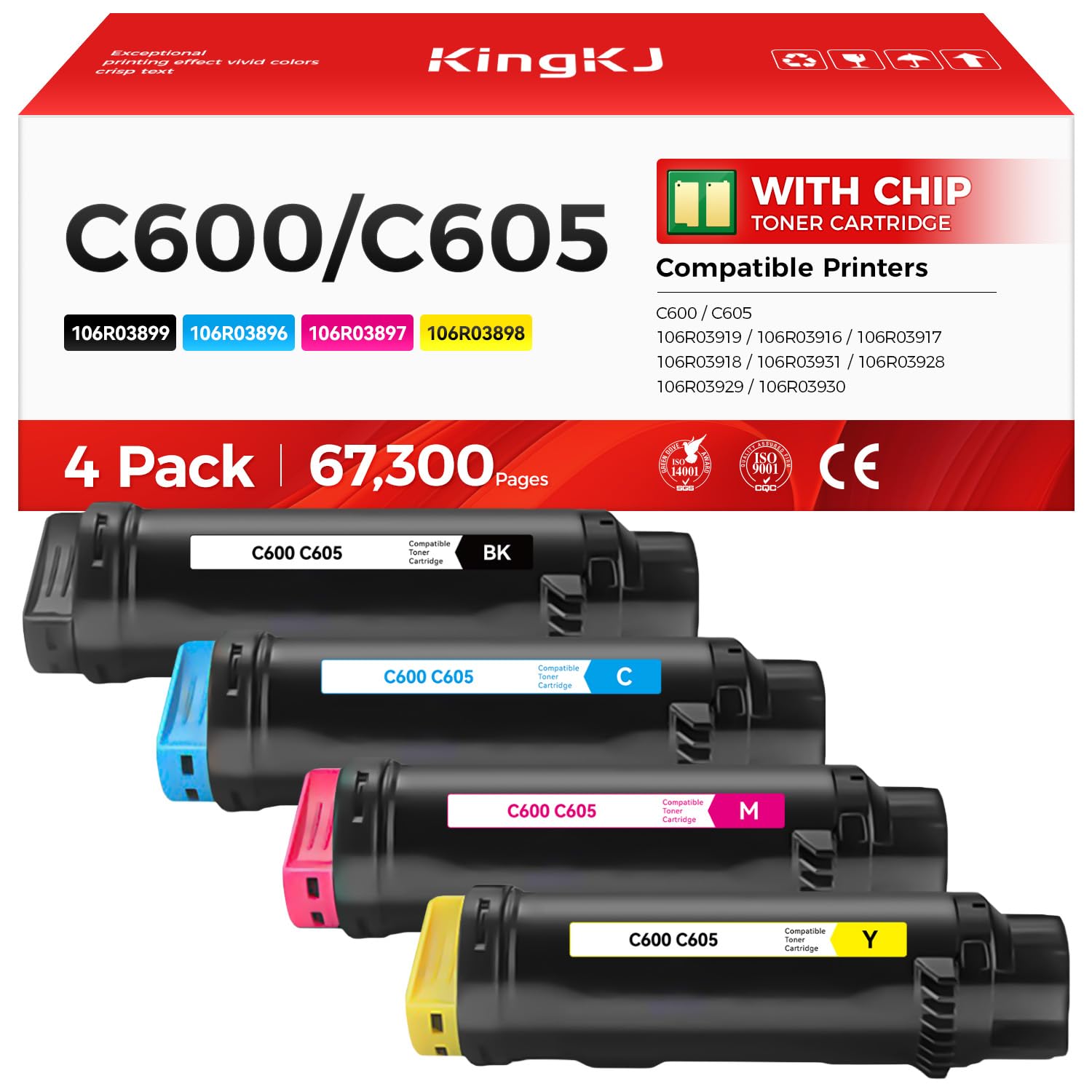 VersaLink C600 C605 Toner Cartridge 4-Pack Extra High Capacity Replacement for Xerox 106R03919 106R03916 106R03917 106R03918 Compatible with Xerox VersaLink C600 C605 Printer Black Cyan Magenta Yellow