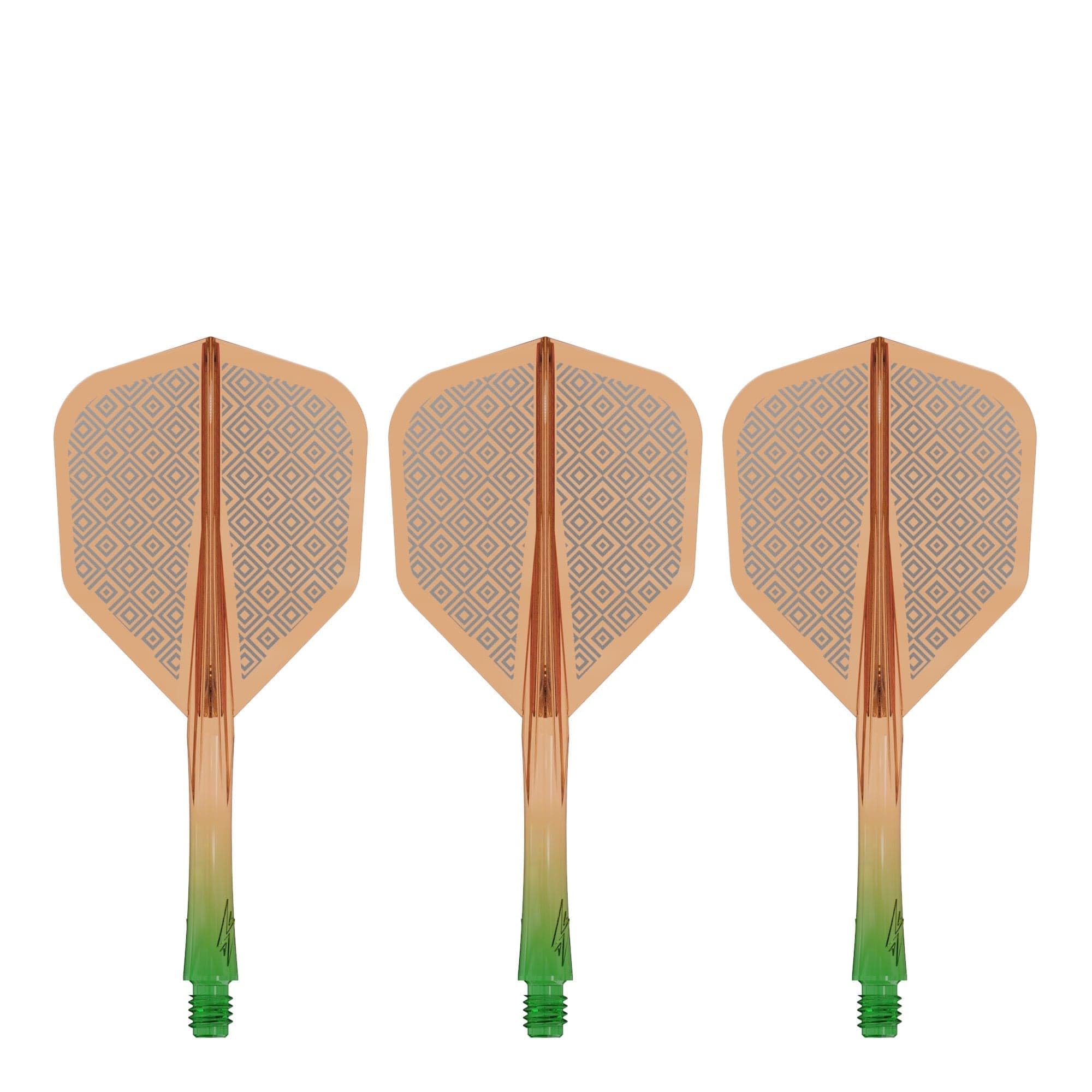 Caliburn SUP Moulded Dart Flights & Shafts | Standard No6 Block Design | Multiple Colours & Sizes. (Green & Orange, Tweenie)