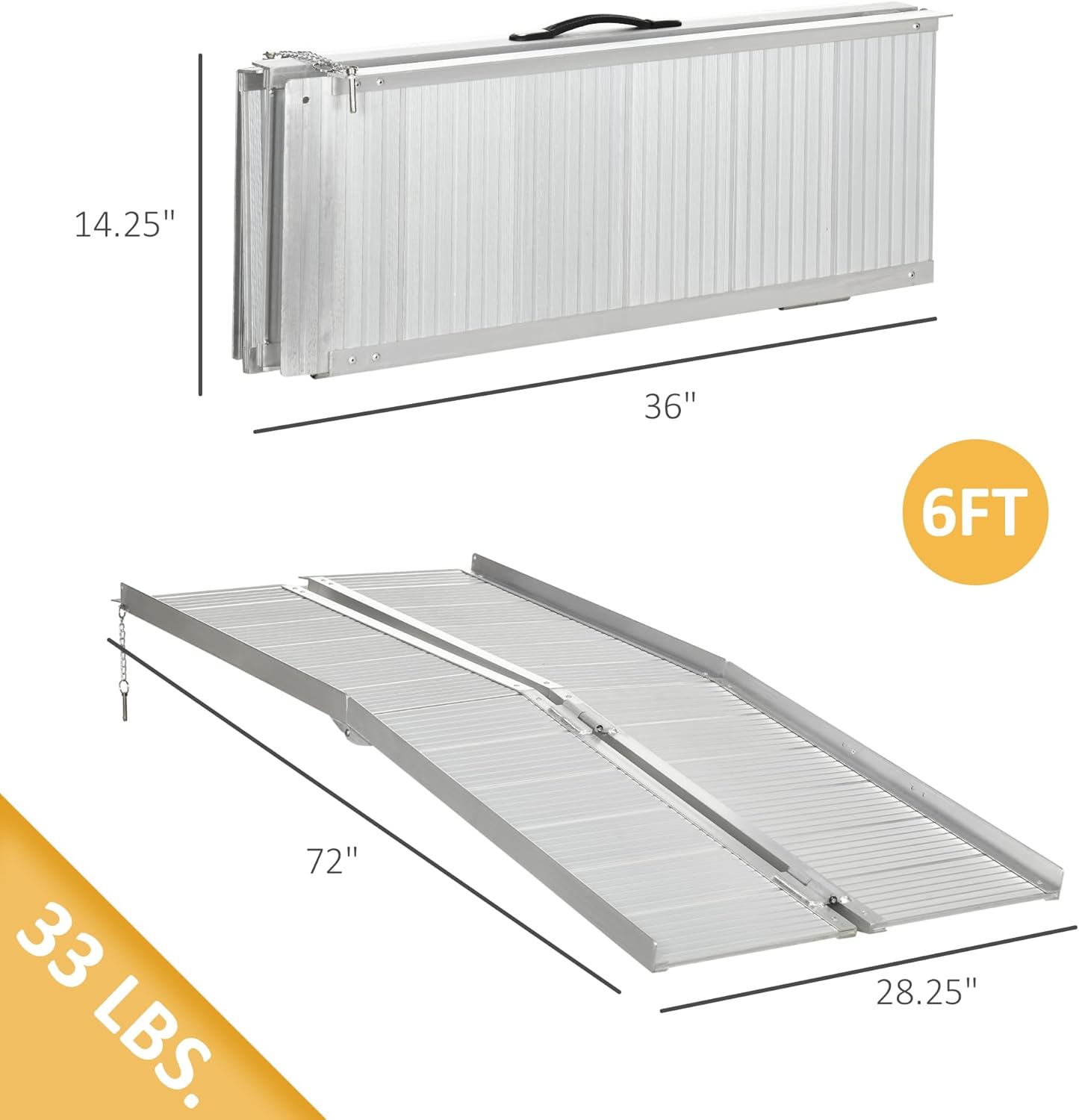 HOMCOM Wheelchair Ramp 6FT, FSA HSA Eligible Foldable Aluminum Threshold Ramp with Non-Slip Surface and Handle, 600lbs Weight Capacity, Suitcase Handicap Ramp for Home, Doorways, Curbs, Steps