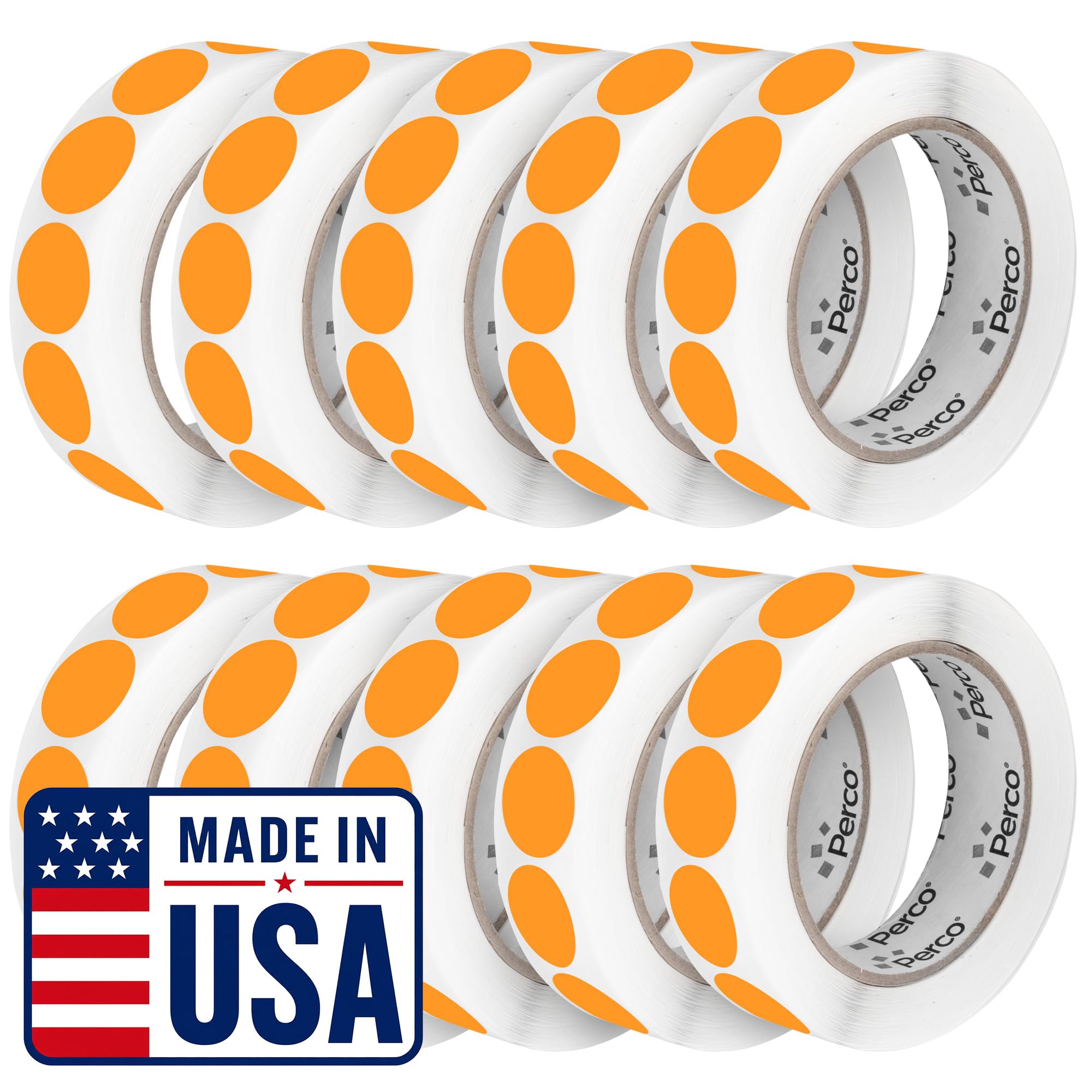 Perco Neon Orange Perforated Round Circle Dot Sticker 1-Inch Labels — 10 Rolls, 10,000 Stickers—Clearance, Discount &amp; Priority Labels, High Visibility, Strong Adhesive—Made in USA