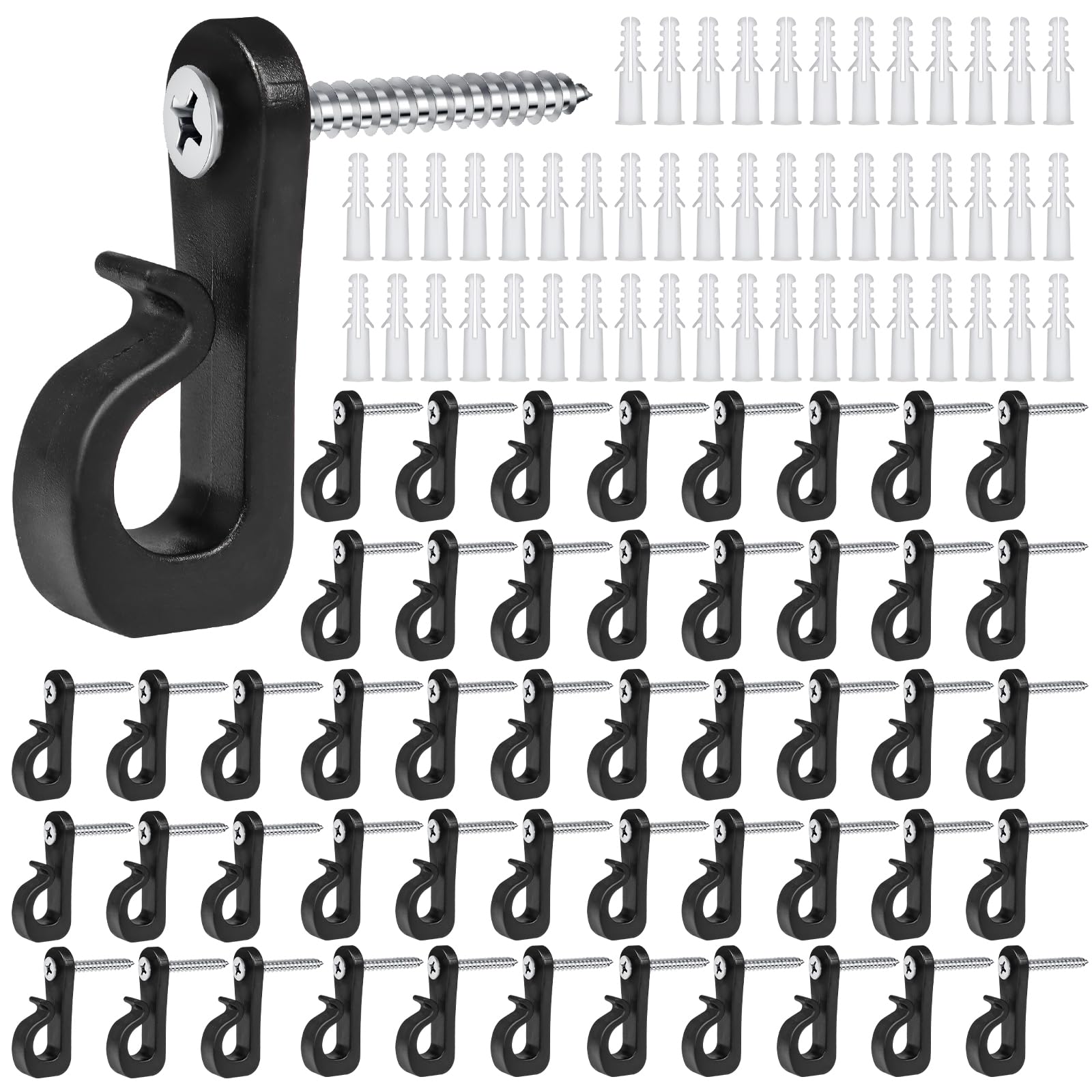 50Pack Q-Hanger Screw in Hooks Screw Hooks with Safety Buckle for Light Wire for Hanging String Lights Hanging Fairy Lights Plants