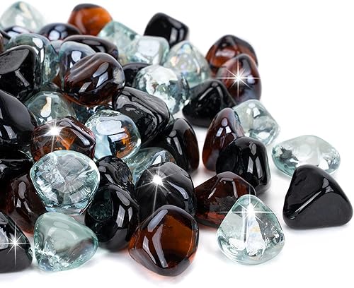 Miniatura 4 de Mr. Fireglass Diamantes mezclados de vidrio de fuego de 10 libras para chimenea, hoguera y paisajismo, rocas de fuego de 1 pulgada de alto brillo