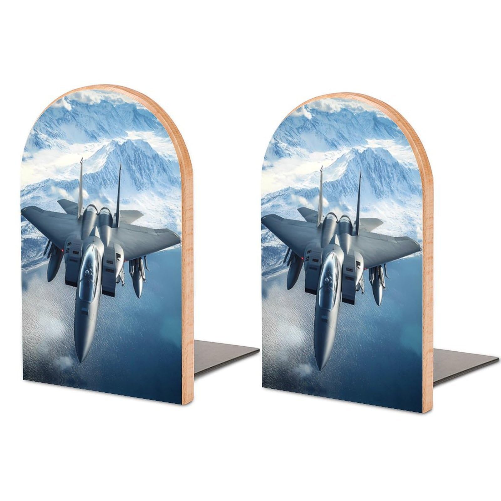 Aircraft Fighter Jet F-15 Ea-gles Flying Book Ends Wood Non-Slip Books Stand Book Holders Book Stopper Organizer for Shelves Home Office