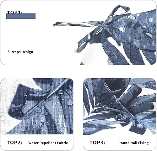 Miniatura 4 de DYTXIII Juego de 2 cojines redondos para sillas de exterior con lazos de 15 x 15 pulgadas, cojín suave de repuesto impermeable para decoración del