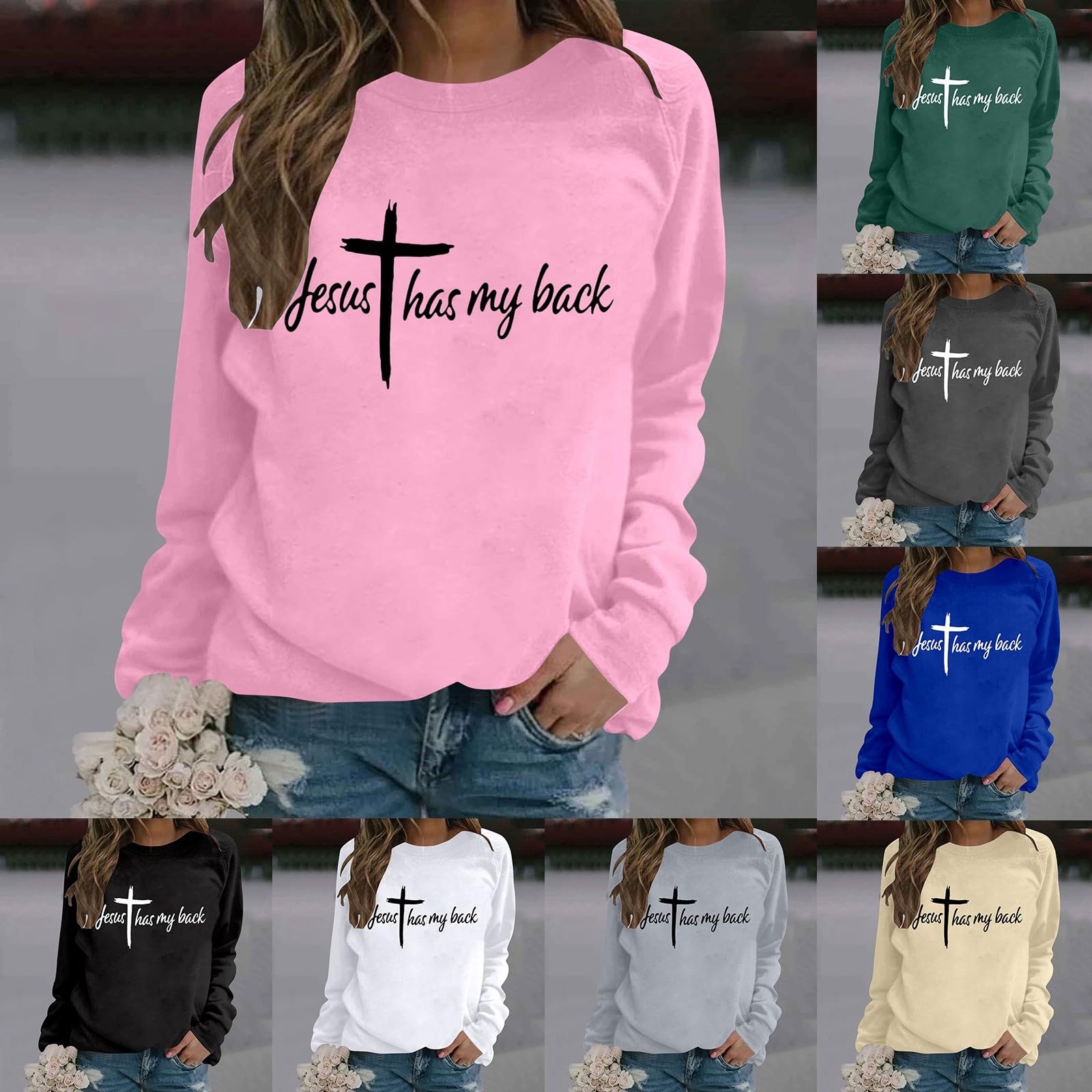 Generisch Maglione da donna, con stampa, a maniche lunghe, girocollo, vestibilità normale, per autunno e inverno, maglione natalizio, Jesus Christian Graphic