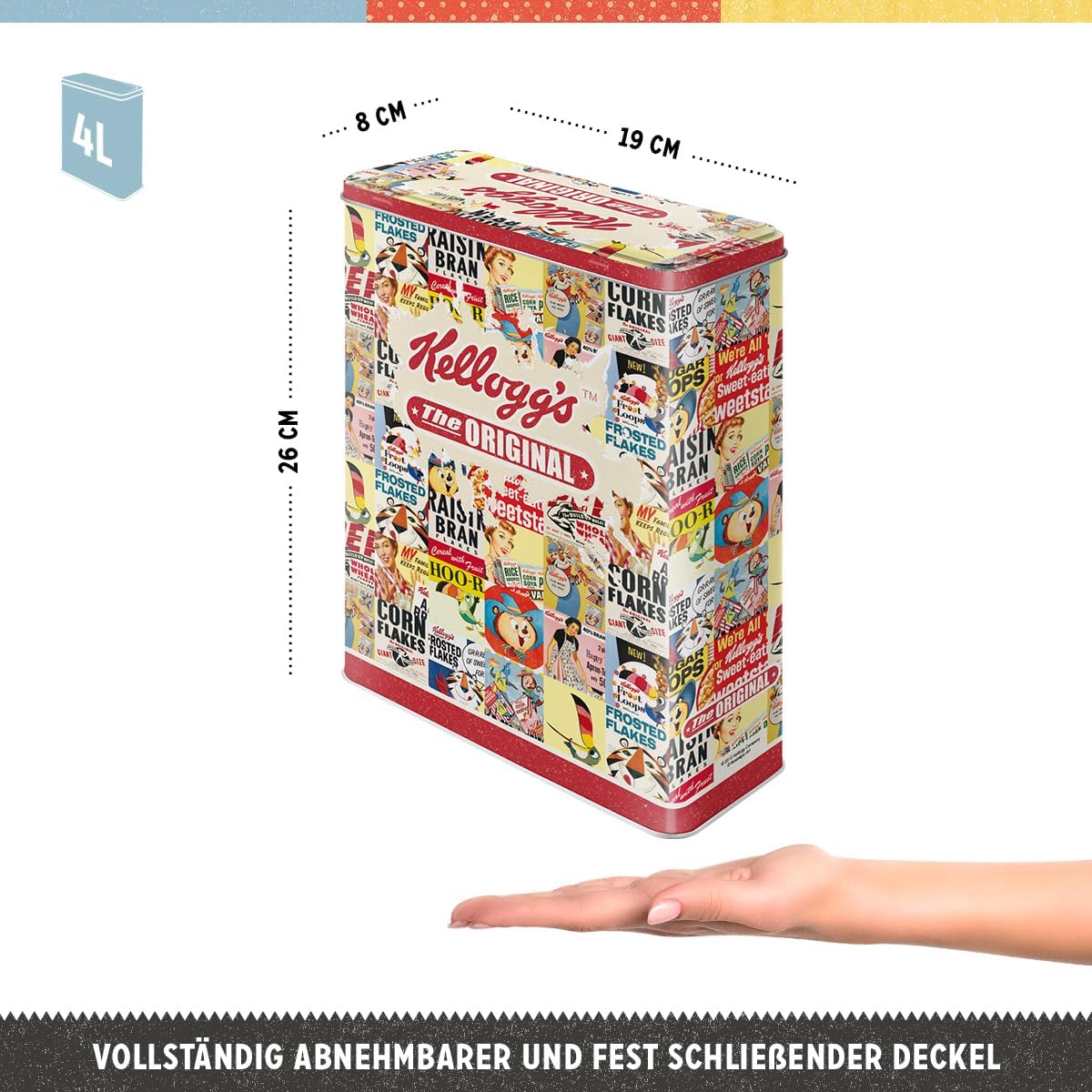 Kellogg's Collage Storage Tin/XL 8 x 19 x 26 cm Great CAN in Retro Nostalgia Design
