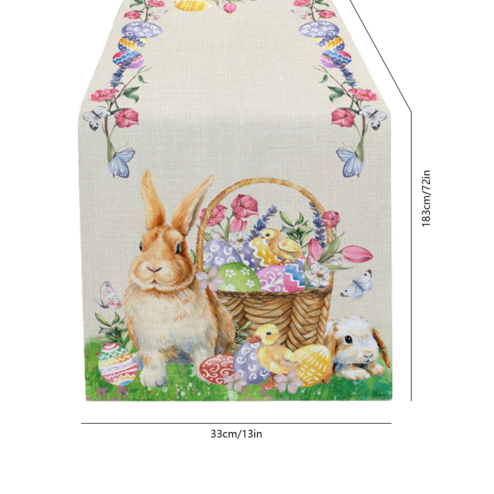 KEVA Runner Da Tavola Pasquale Lungo 182,9 Cm - Ricamato Con Coniglietti Scozzesi, Fiori E Farfalle - 33x183 Cm