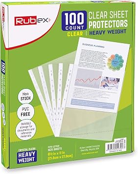 Rubex Heavyweight Sheet Protectors, 8.5x11 in, 9.25x11.25 in, 100 Sheets