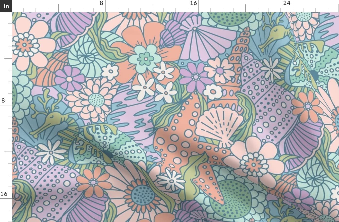 Spoonflower Fabric - Sea Dragon Pastel Nautical Coastal Seashell Coral Pink Lavender Mint Printed on Organic Cotton Sateen Fabric by The Yard - Sewing Quilting Apparel Home Decor