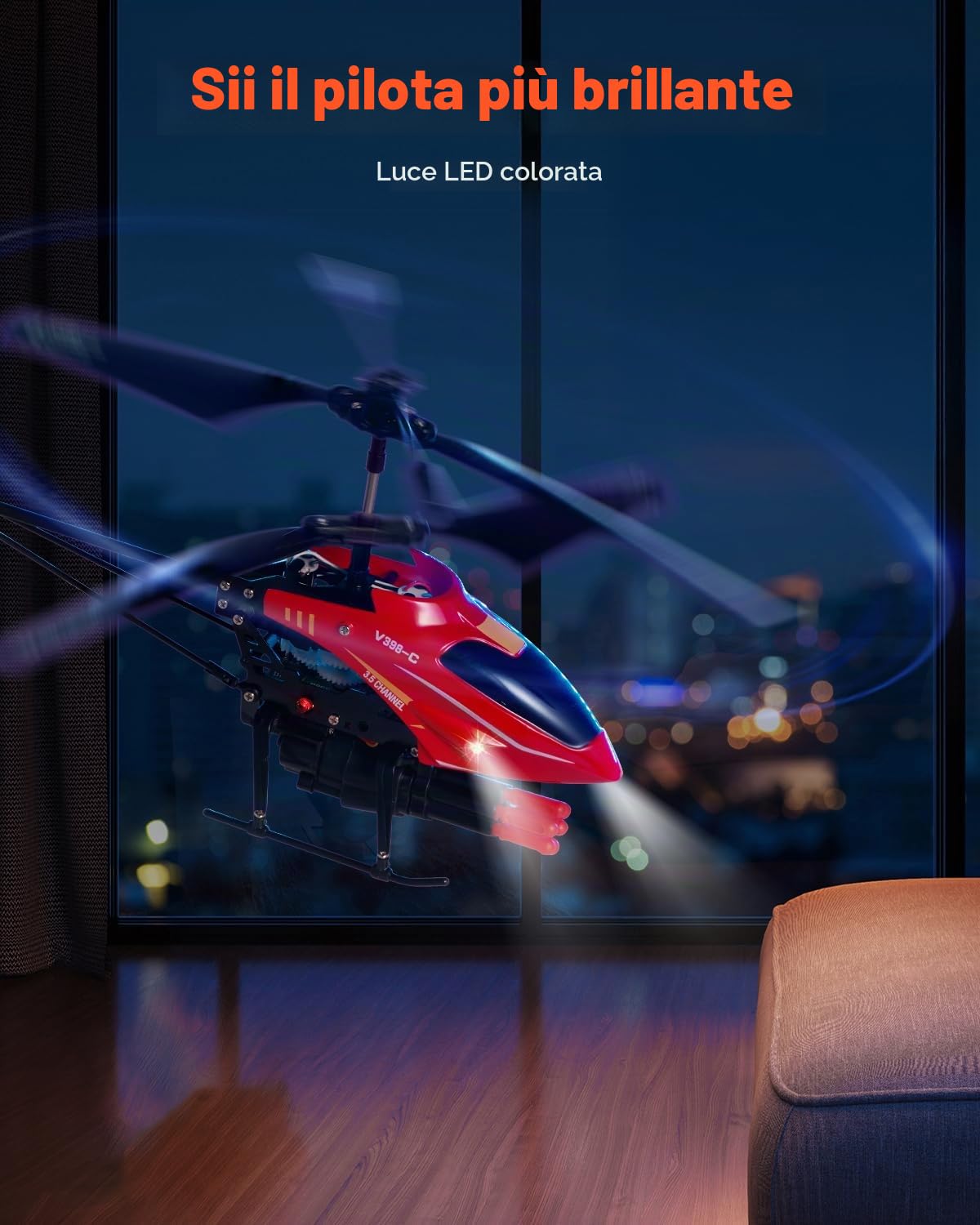 VEVOR Elicottero RC, Giocattoli Elicottero Radiocomandato Volante da 2,4 GHz 3,5 Canali con Modalità di Sparo, Mantenimento dell'Altitudine, Decollo/Atterraggio con un Solo Tasto e Luci a LED