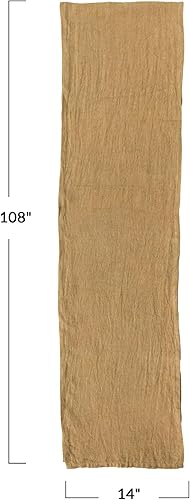 Miniatura 4 de Creative Co-Op Decoración de cocina de lino lavado a la piedra de 108 pulgadas, camino de mesa mostaza, amarillo