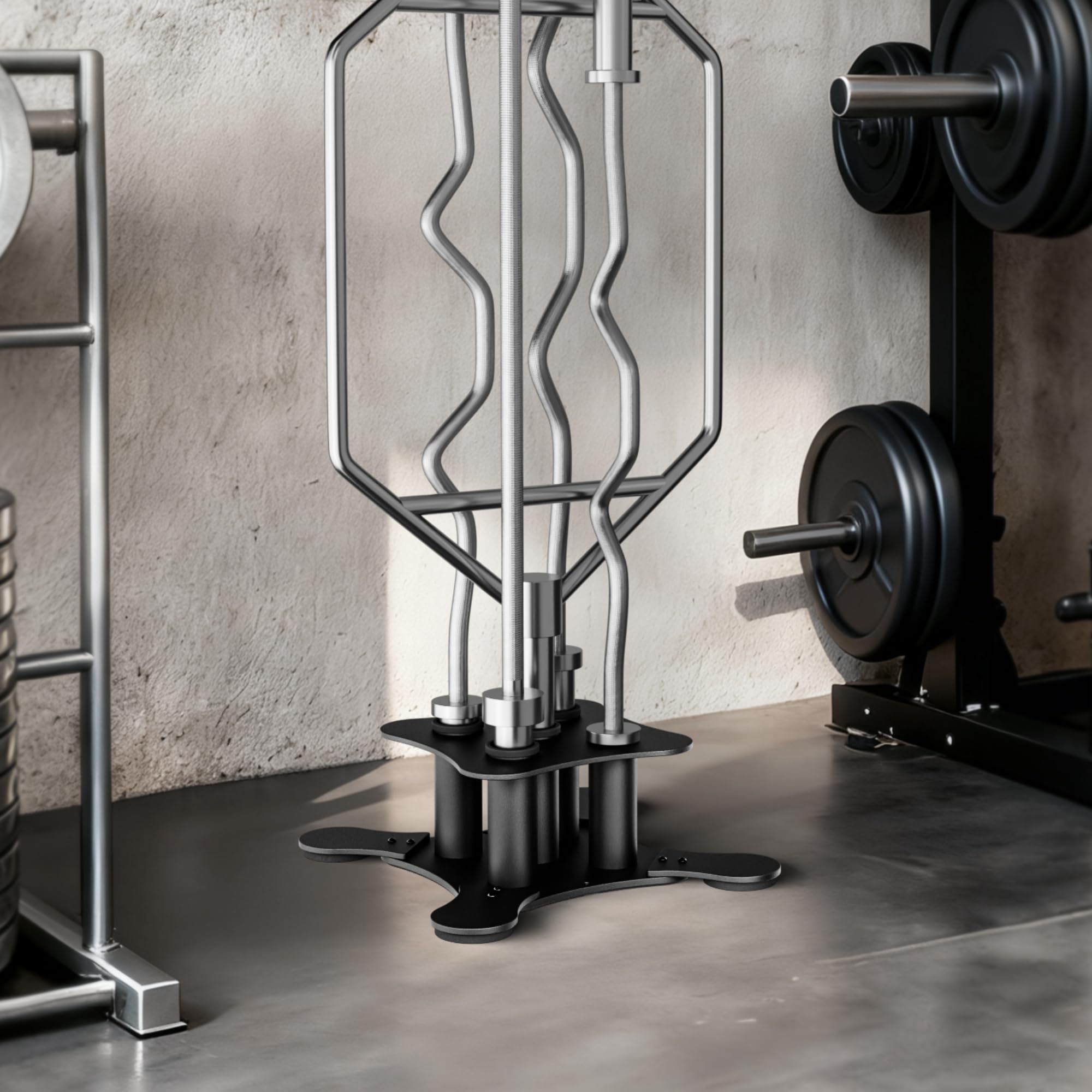 Vertikaler Hantelständer für 5 Langhanteln | für 50 mm Olympiastangen, Platzsparender Hantelhalter mit Schutzeinsätzen und rutschfesten Füßen für Home Gym