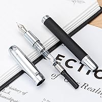 Vista 4 de Jinhao 92 Silver Black Fountain Pen Medium Nib, Solid Metal with Converter Smooth Writer Calligraphy Pen