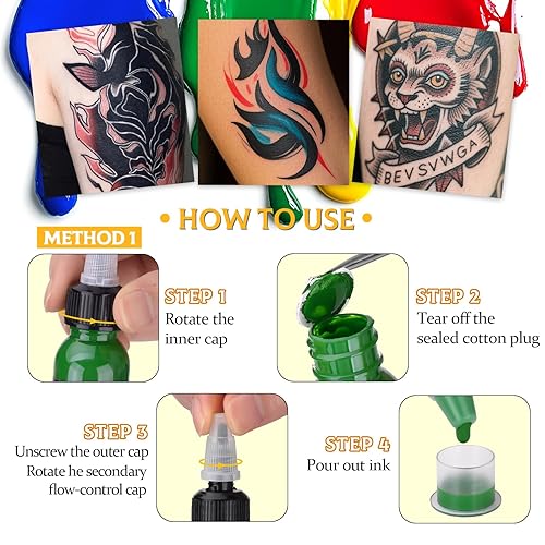 Vista 3 de ATOMUS Tinta de tatuaje 5 colores 1 oz 1.0 fl oz suministro de tatuaje pigmento negro planta natural tatuaje tinta pigmento maquillaje permanente