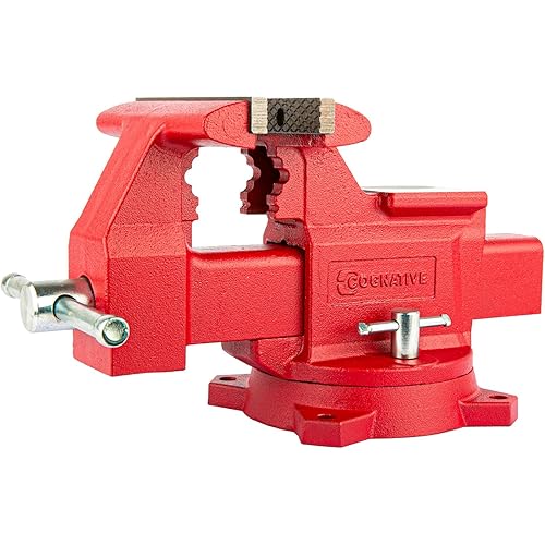 COGNATIVE 6.5" Heavy-Duty Ductile Iron Bench Vise 360° Swivel Bench Vise with Anvil, Red