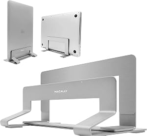 Macally Vertical Laptop Stand for Desk MacBook Stand Pro Air Save Space and Improve Airflow with Closed Adjustable