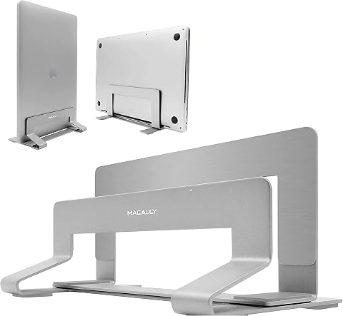 Macally Vertical Laptop Stand for Desk MacBook Stand Pro Air Save Space and Improve Airflow with Closed Adjustable