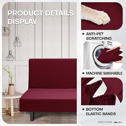 Miniatura 3 de ZNSAYOTX Fundas de futón sin brazos tamaño matrimonial (67-82 pulgadas), fundas de sofá cama de jacquard elásticas, funda de futón a rayas con parte