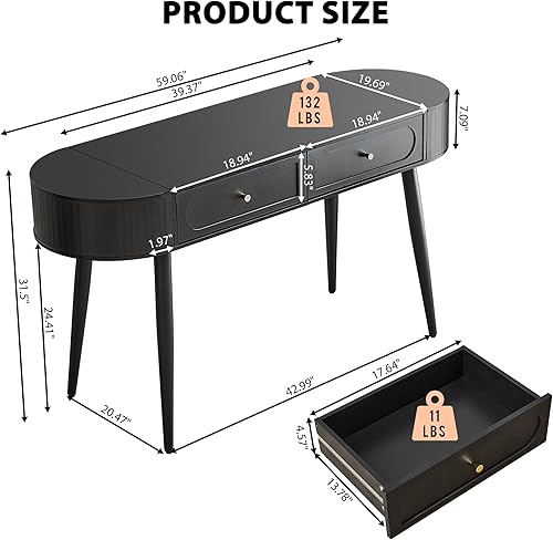 Miniatura 2 de Moderno escritorio de madera de 59 pulgadas, escritorio de oficina en casa para computadora portátil con 2 espacios de almacenamiento abatibles + 2