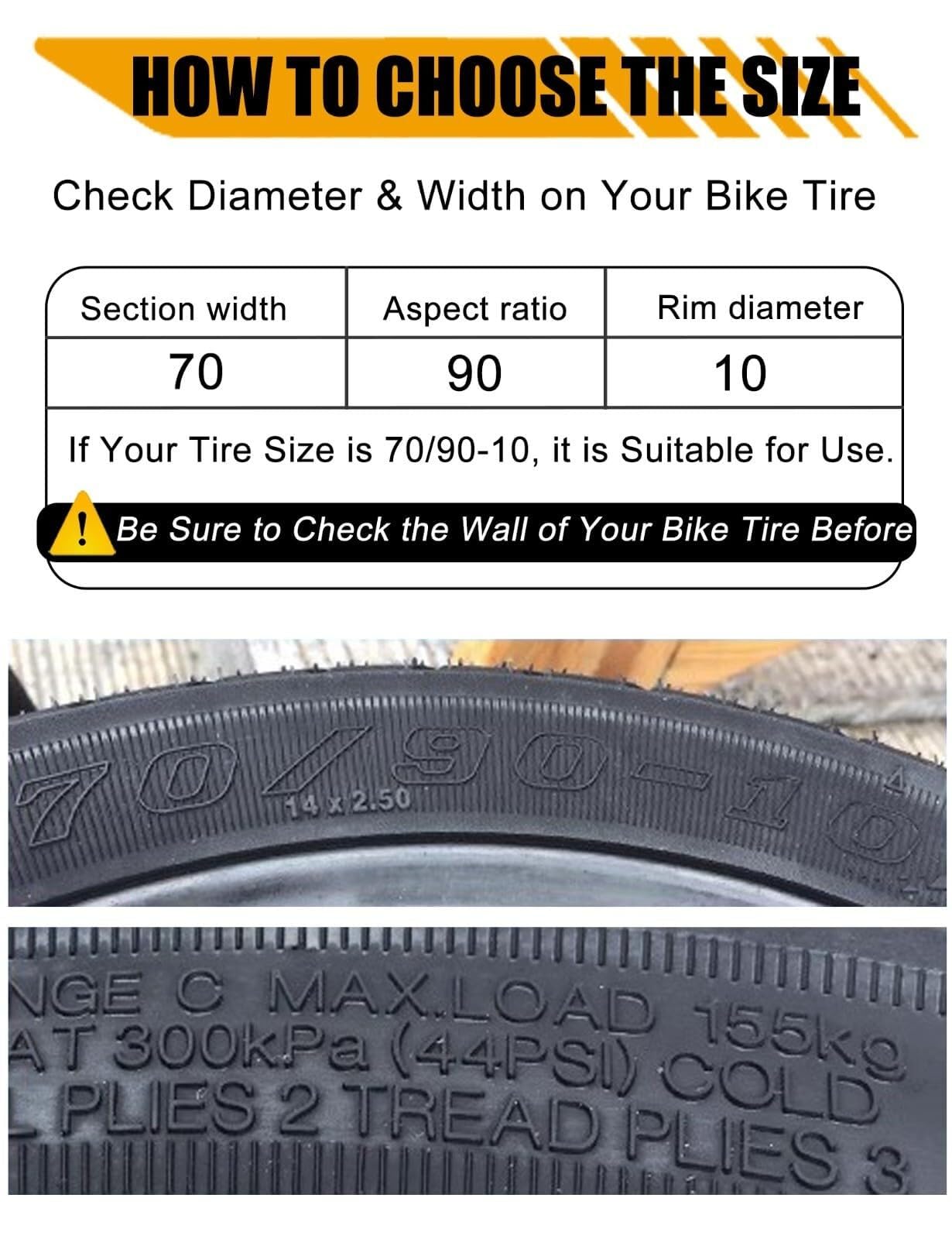 70/90-10 Pneu Tubeless pour Scooter, Pneumatique de Remplacement Route pour Roue Avant Arrière, 4 TR 43J 250 kPa Charge Max 340 LBS