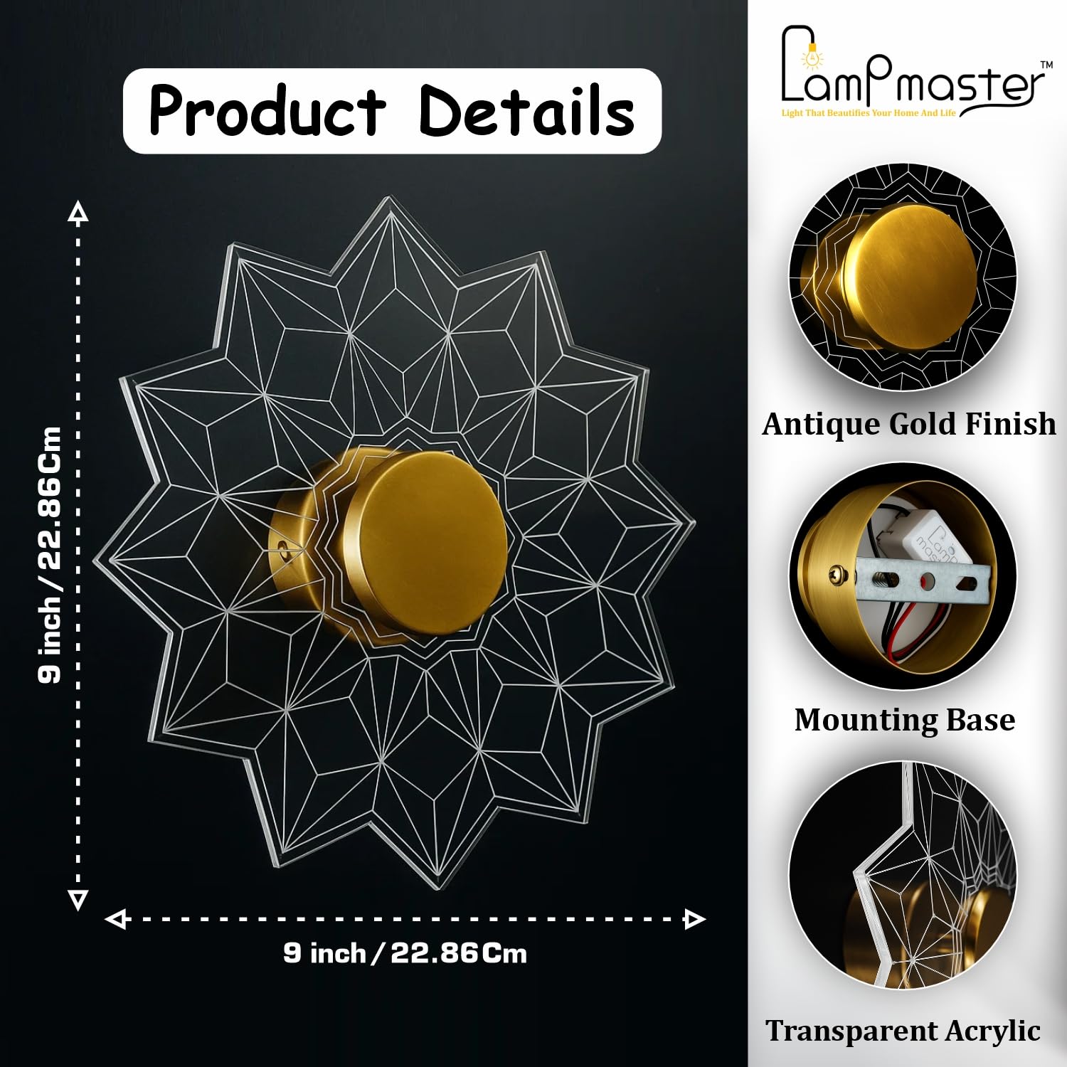 Luxury Diamond Wall Light - Antique Gold LED -5