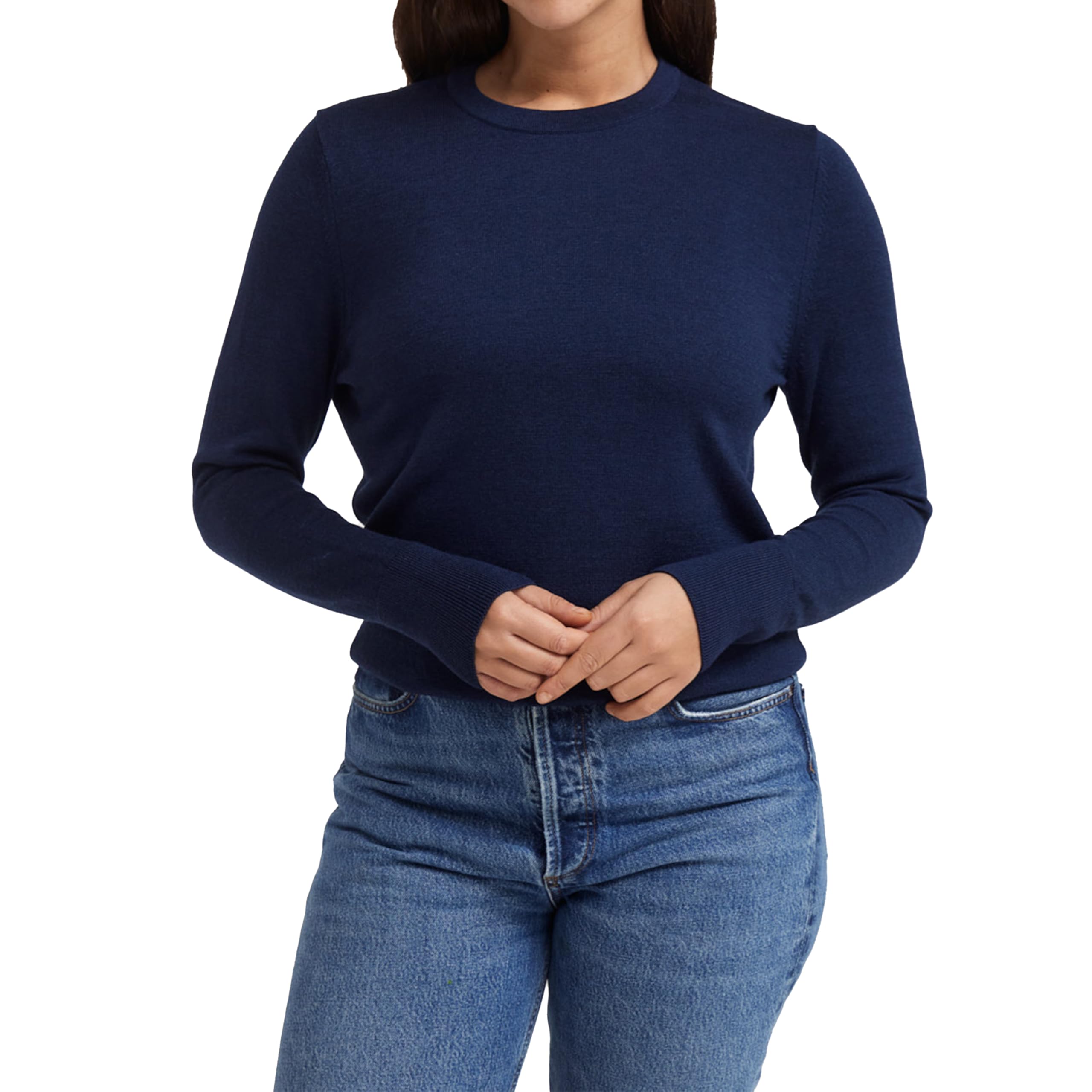 DILLING Women's Merino Wool Crew Neck Navy 10