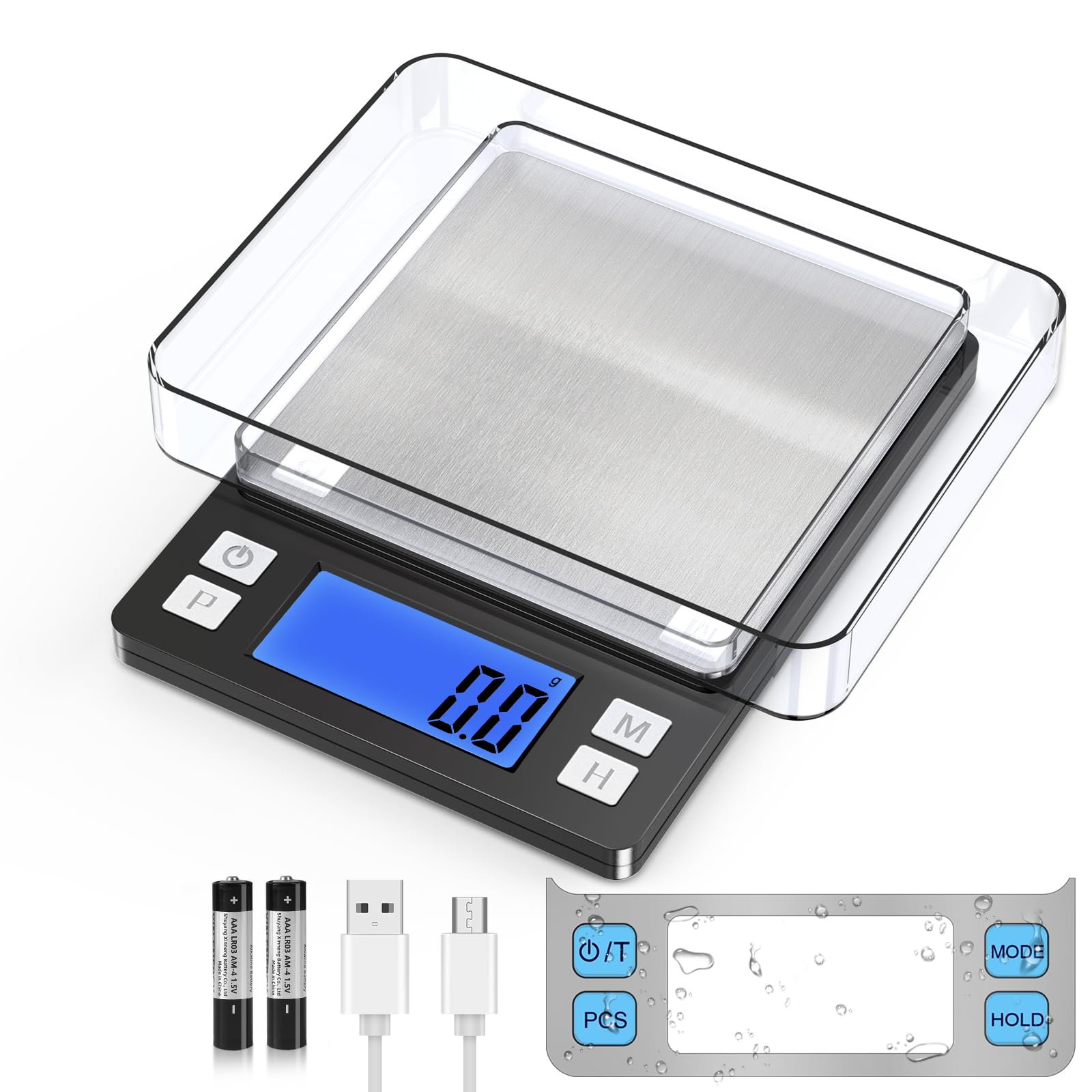 BOMATA Upgraded Small Food Scale, 0.1 g/0.001 oz High Precision, 3000 g/6.6 lb, with New Hold Function and Larger Display, USB Rechargeable, Digital Kitchen Scale for Small Item, Jewelry. Black