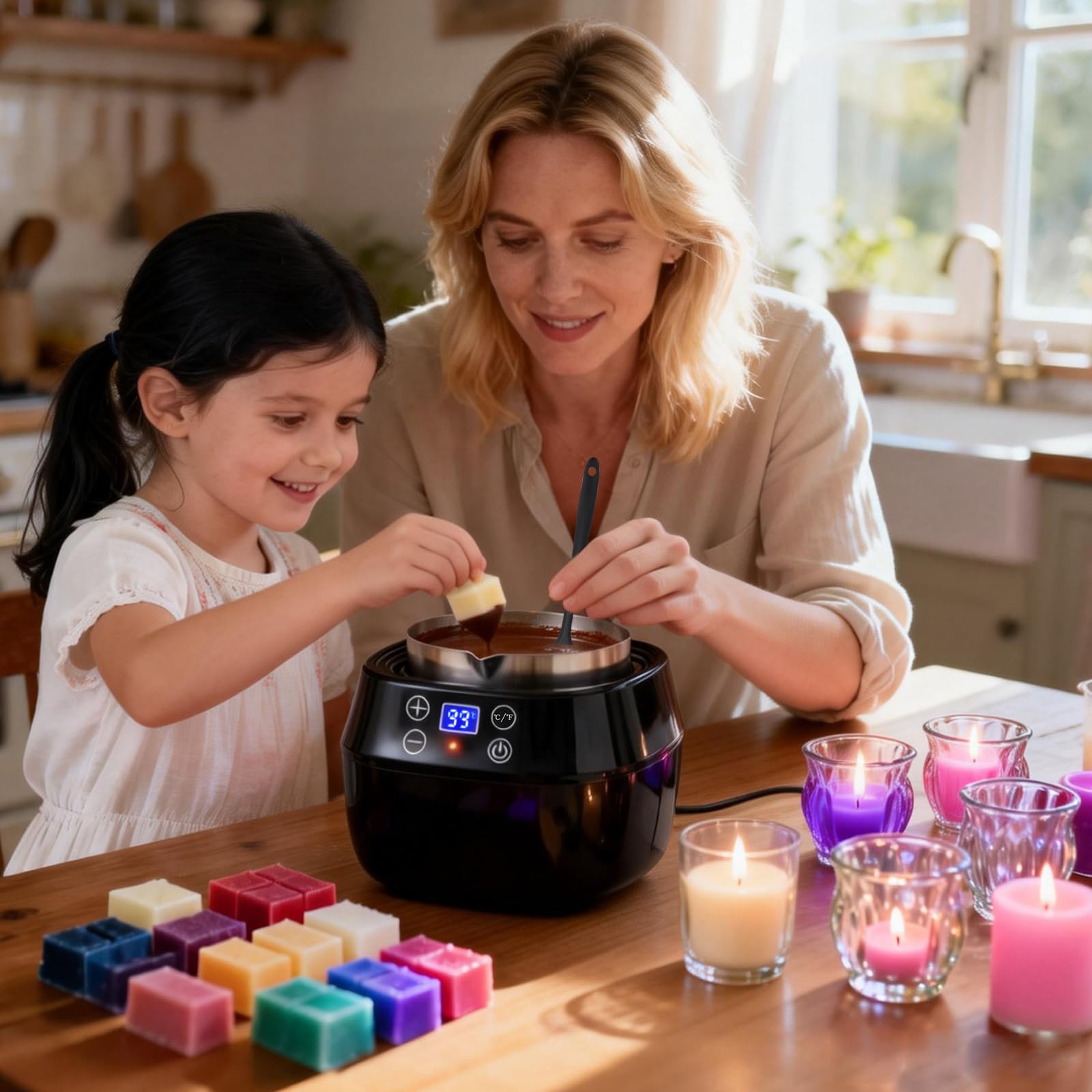 Fondeur De Cire électrique 1L Pour Fabrication De Bougies, Fondoir à Cire Avec Affichage LED Et Température Réglable, Kit Complet Avec Bec Verseur, Mèches, Autocollants Et Cuillère à Mélanger