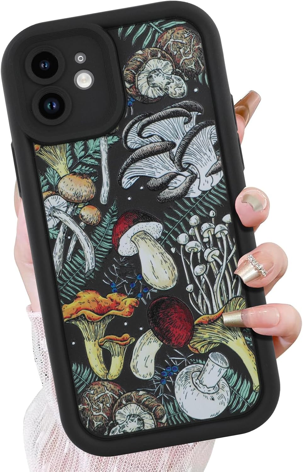 KANGHAR Black Case for iPhone 11 Case, Cute Mushroom Art Design Soft TPU Shockproof Protective for Women Girls Slim Phone Cover
