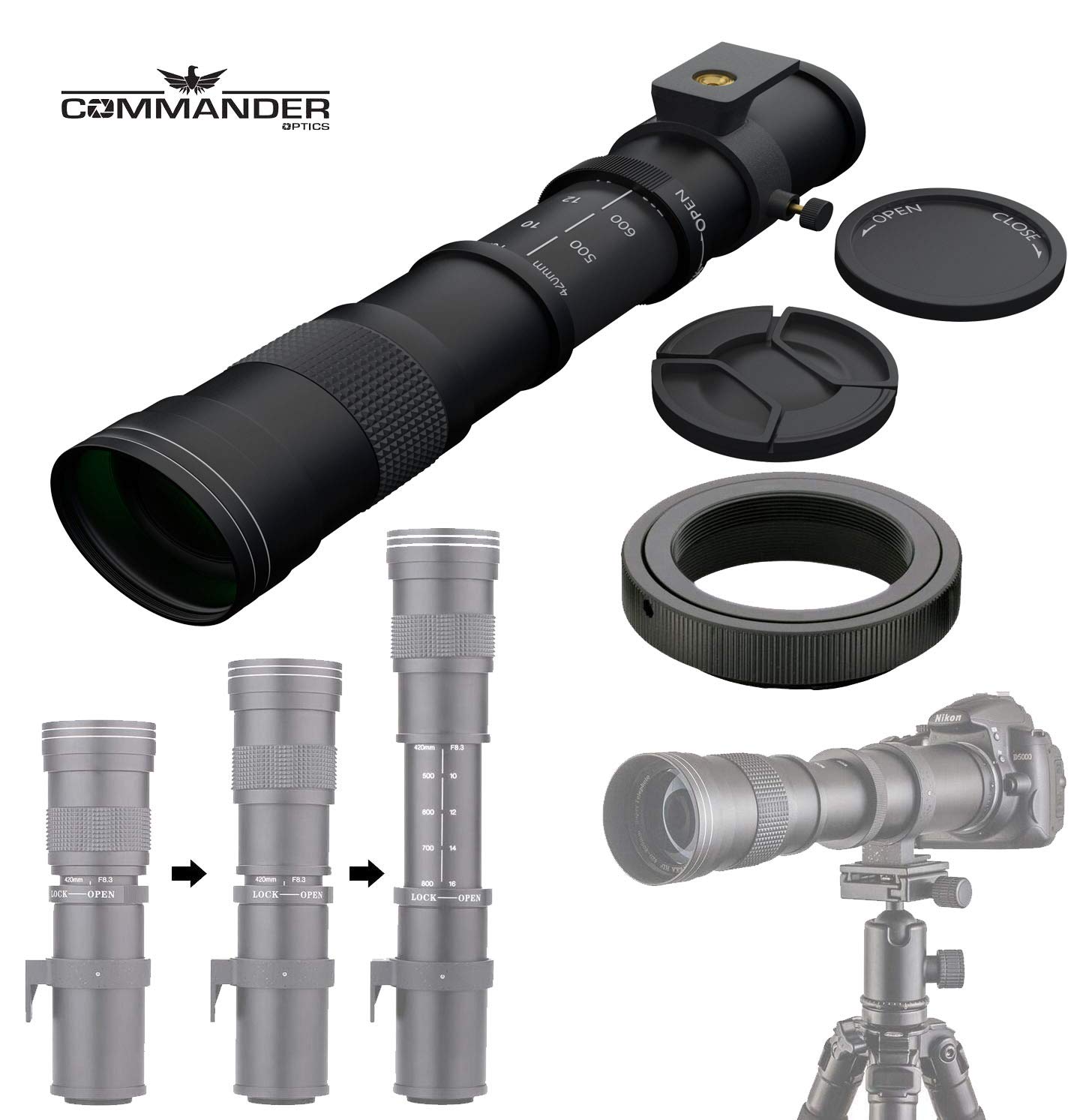 Commander Optics 420-800mm f/8.3-16 HD Telephoto Zoom Lens for Canon EF/EF-S Mount Cameras