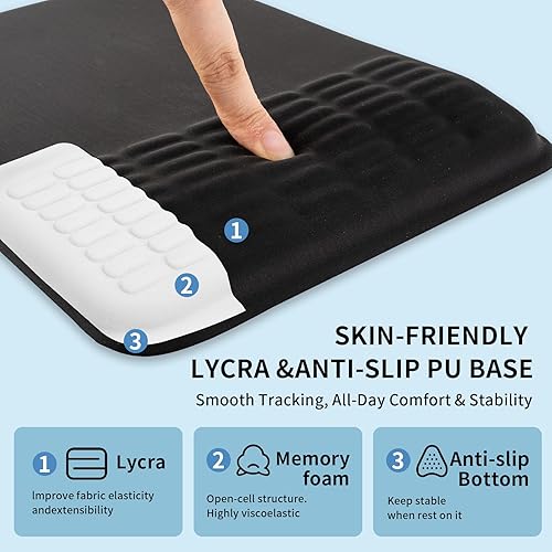 Miniatura 4 de Alfombrilla ergonómica para mouse con reposamuñecas, espuma viscoelástica súper suave, alivio del dolor para teclado de computadora, reposamanos