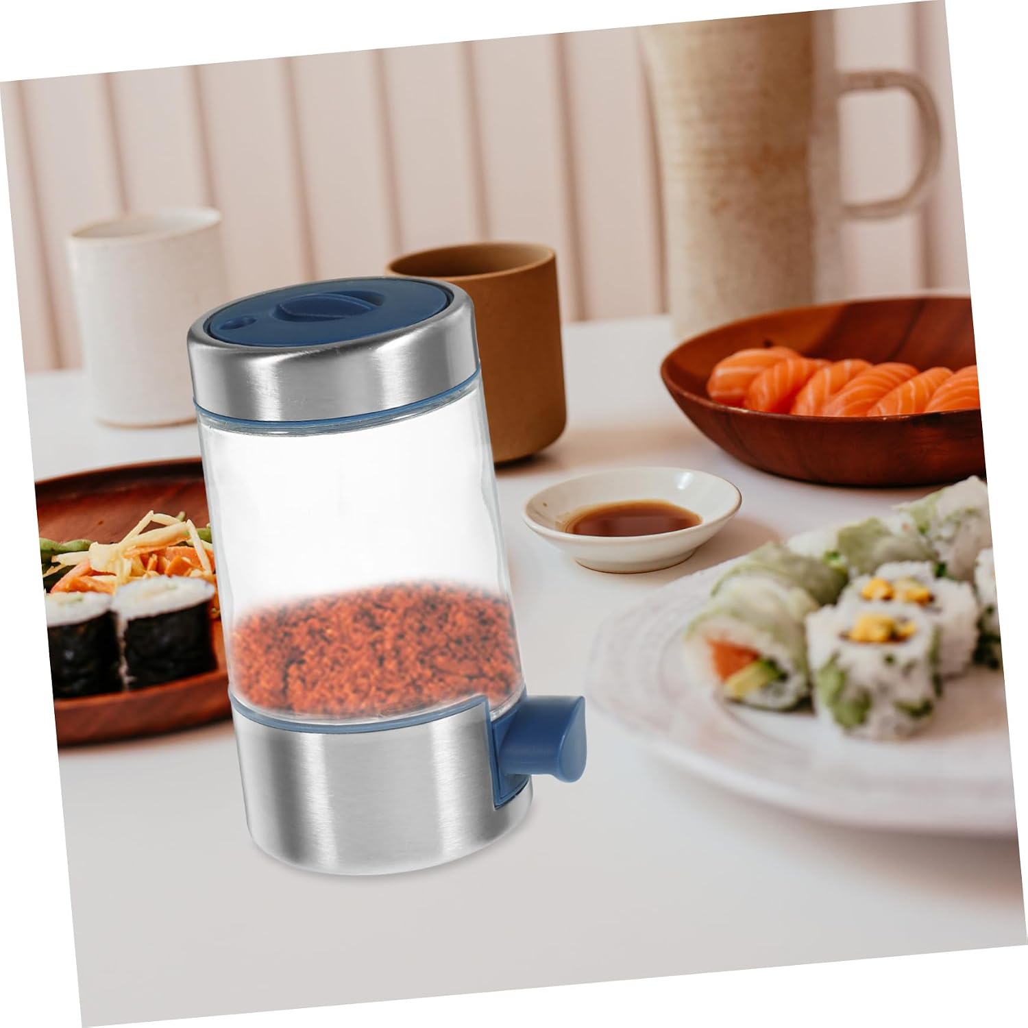 Glass Salt Dispenser Stainless Steel Button Salt Pepper Shaker for Kitchen