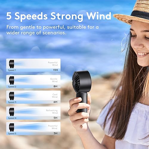 Miniatura 4 de Mini ventilador de mano portátil, 5 velocidades, recargable por USB-C, flujo de aire de pétalos 3D patentado, bajo ruido, tiempo de funcionamiento