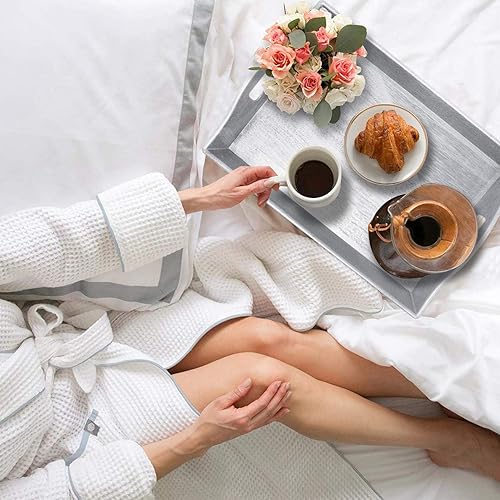 Miniatura 10 de Juego de 3 bandejas grandes para servir con asas, bandejas para servir desayuno, bandeja de té de la tarde, bandeja decorativa rectangular de