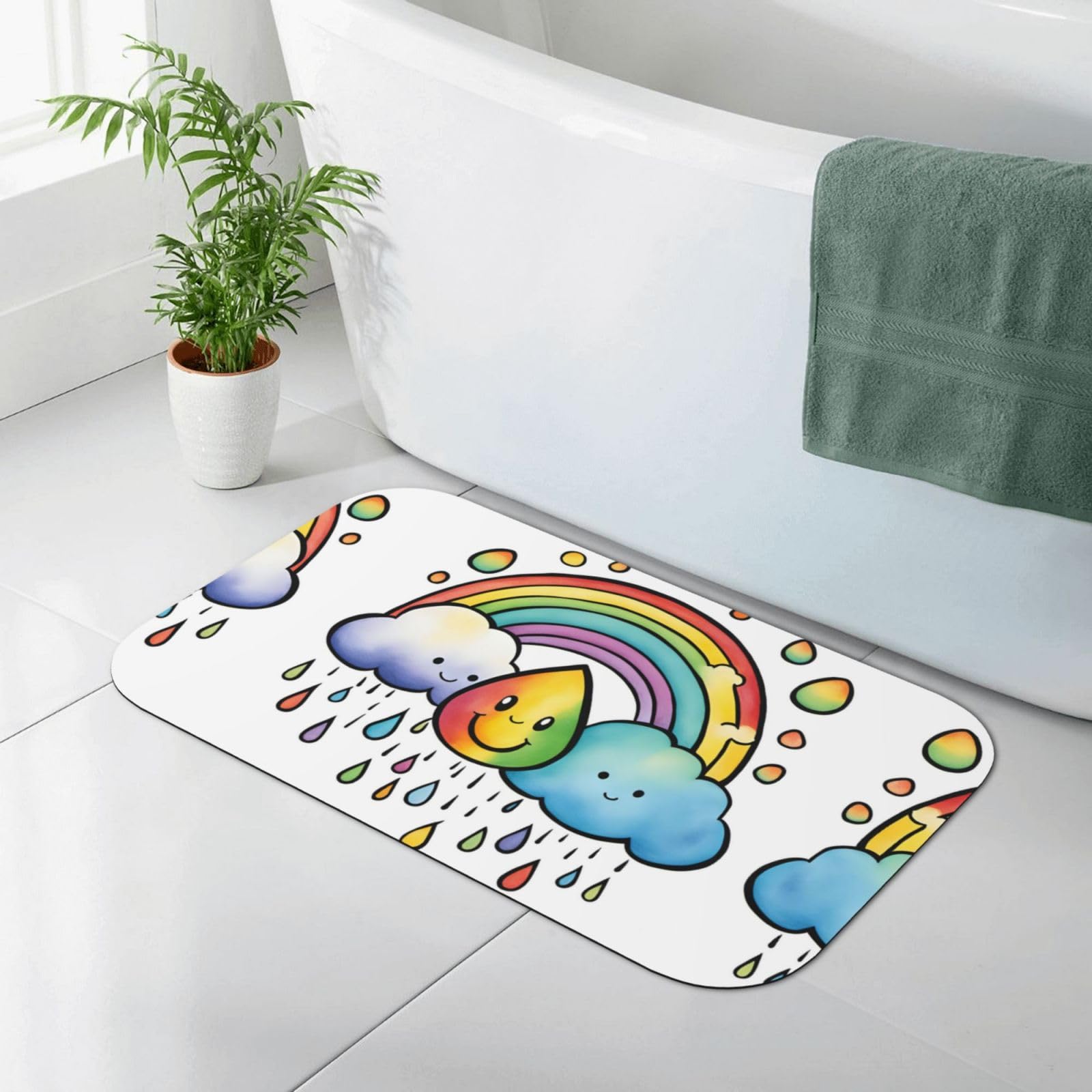 Tapis de bain antidérapant à séchage rapide en diatomite Rainbow Clouds