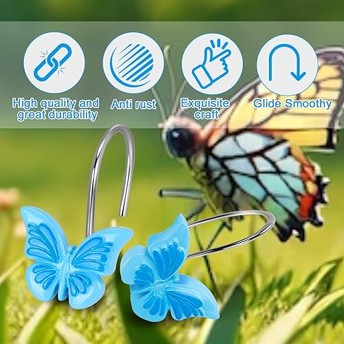 Miniatura 6 de AGPTEK Ganchos para cortina de ducha, ganchos decorativos de mariposa para baño, habitación de bebé, dormitorio, decoración de sala de estar (azul)