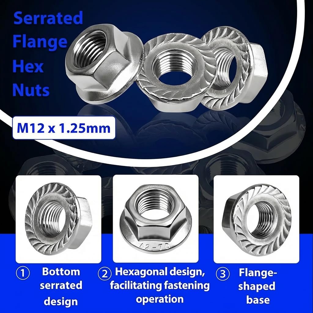 M12 Flange Lock Nuts 10 Pack - 304 Stainless Steel Hex Serrated Nuts for Automotive Machinery Industrial Hardware MGKO