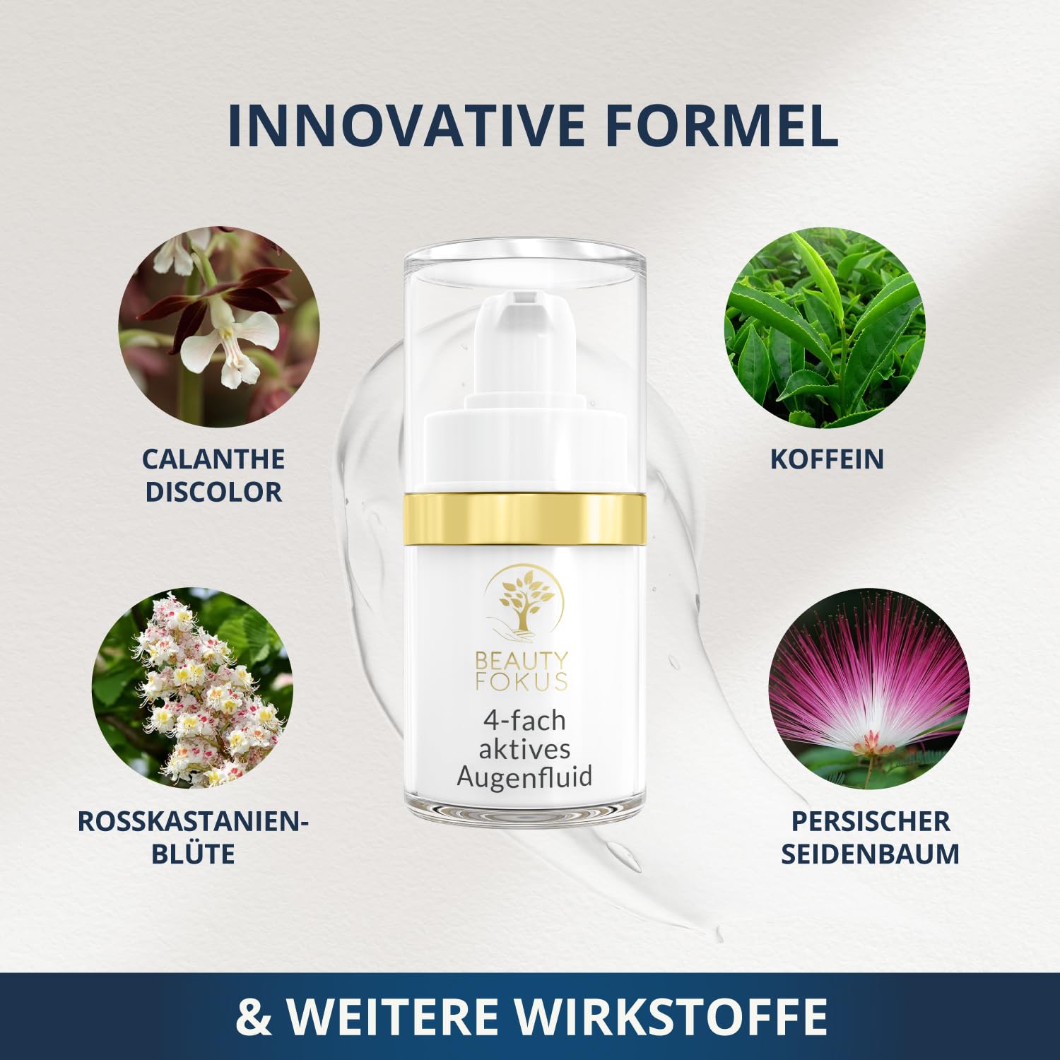 4-fach Augenfluid Augenringe Tränensäcke Hyaluron Koffein 15 ml