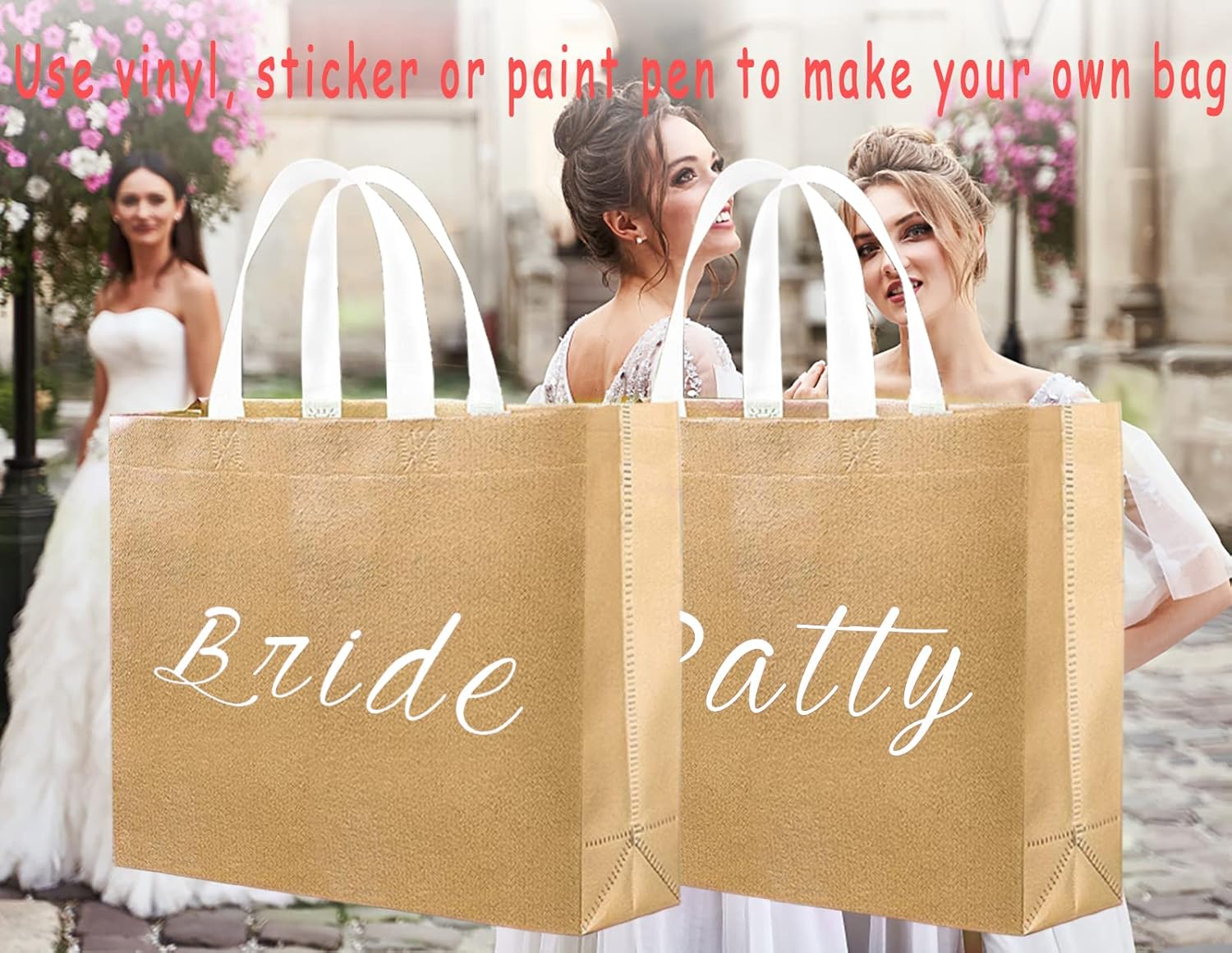 Set of 12 Glossy Reusable Grocery Bags Reusable Bags with Handles Bachelorette Gift Bag Non-Woven Bridesmaid Bag for Women Birthday Wedding Party Mother's Day Christmas Gold - Image 4